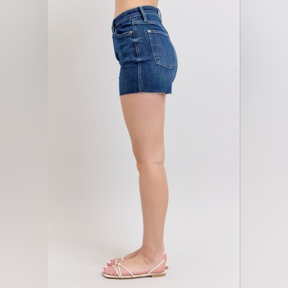 Judy Blue High Rise Dark Wash Criss Cross Crossover Waistband Shorts Various NEW - Picture 9 of 16